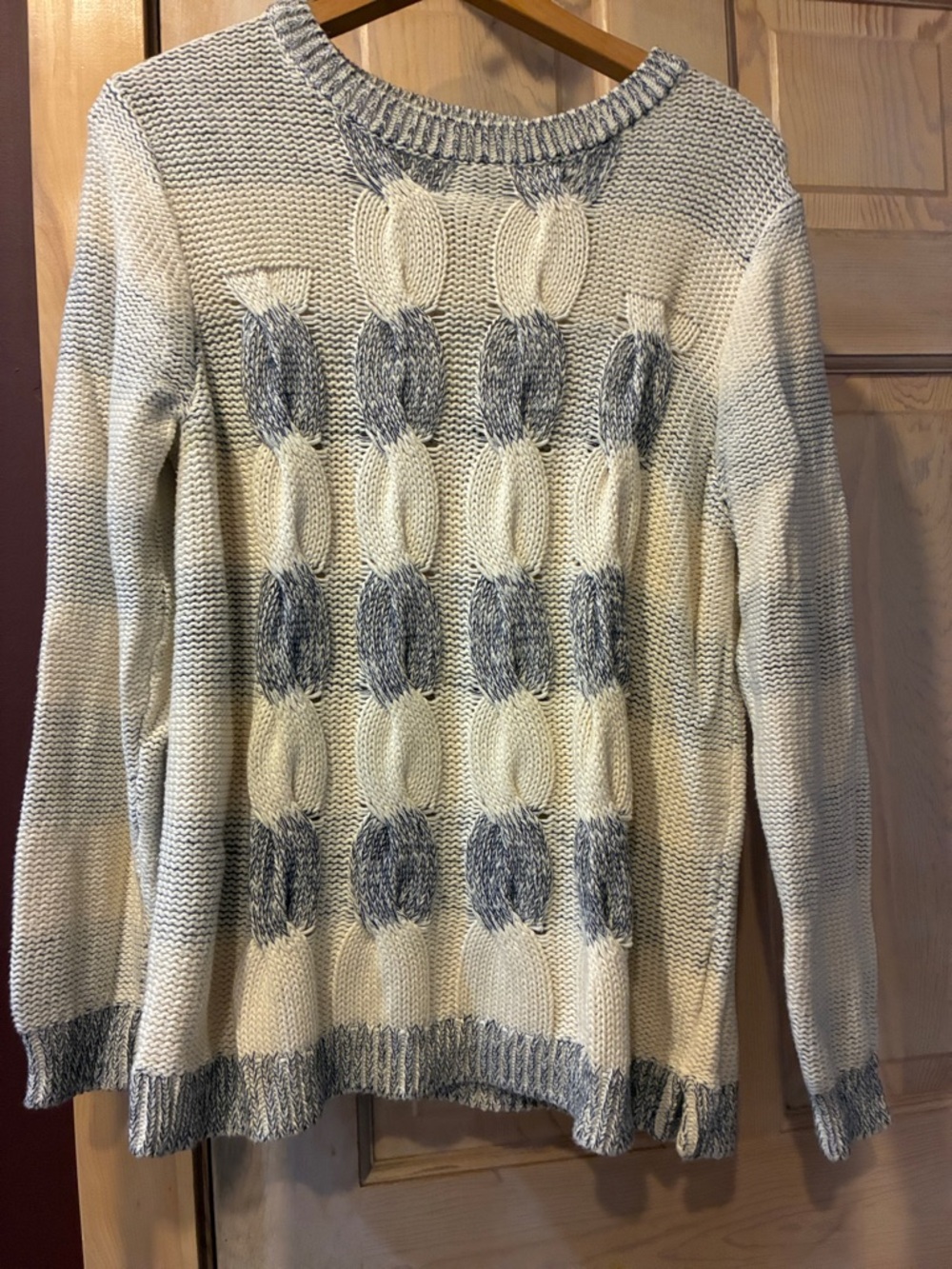 J. Crew Cream and Soft Navy Cable-Panel Crewneck Sweater